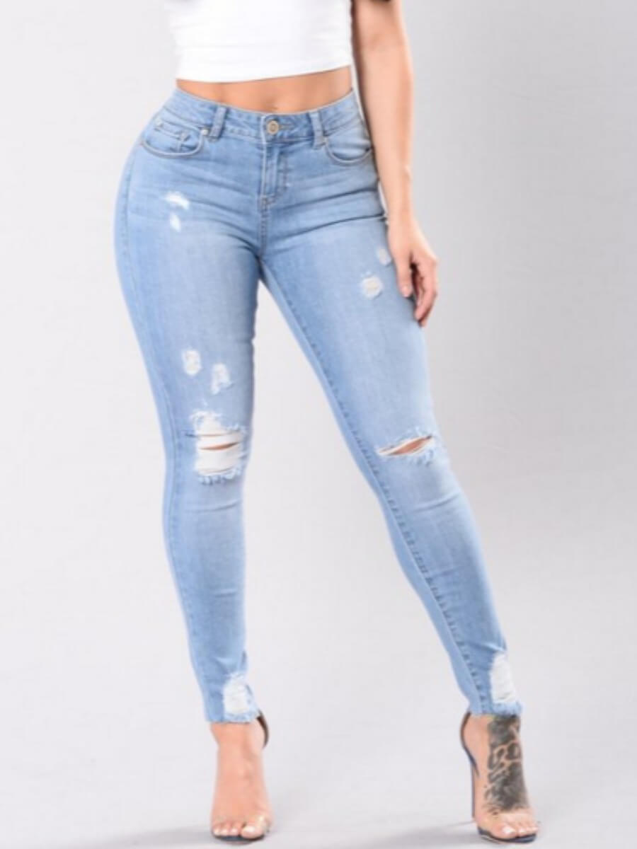 

Lovely Street Broken Holes Baby Blue Jeans