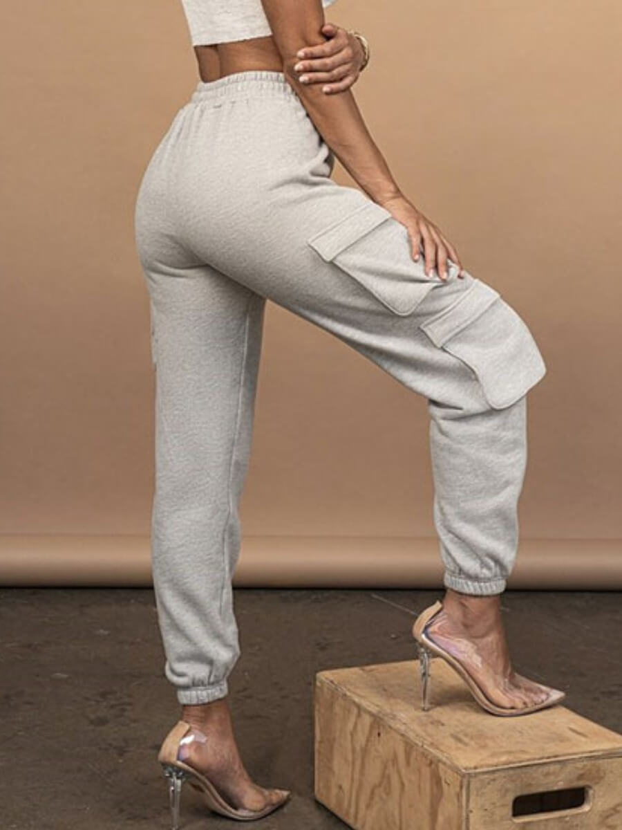 

Lovely Sportswear Pocket Patched Grey Pants