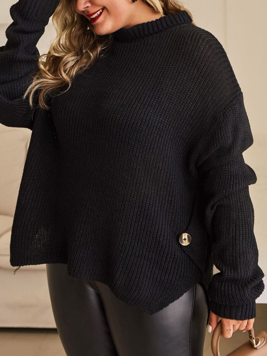 

Lovely Trendy Half A Turtleneck Striped Black Plus Size Sweater