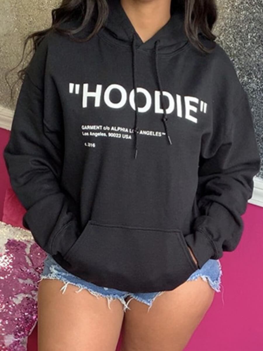 

Lovely Casual Hooded Collar Letter Print Black Hoodie