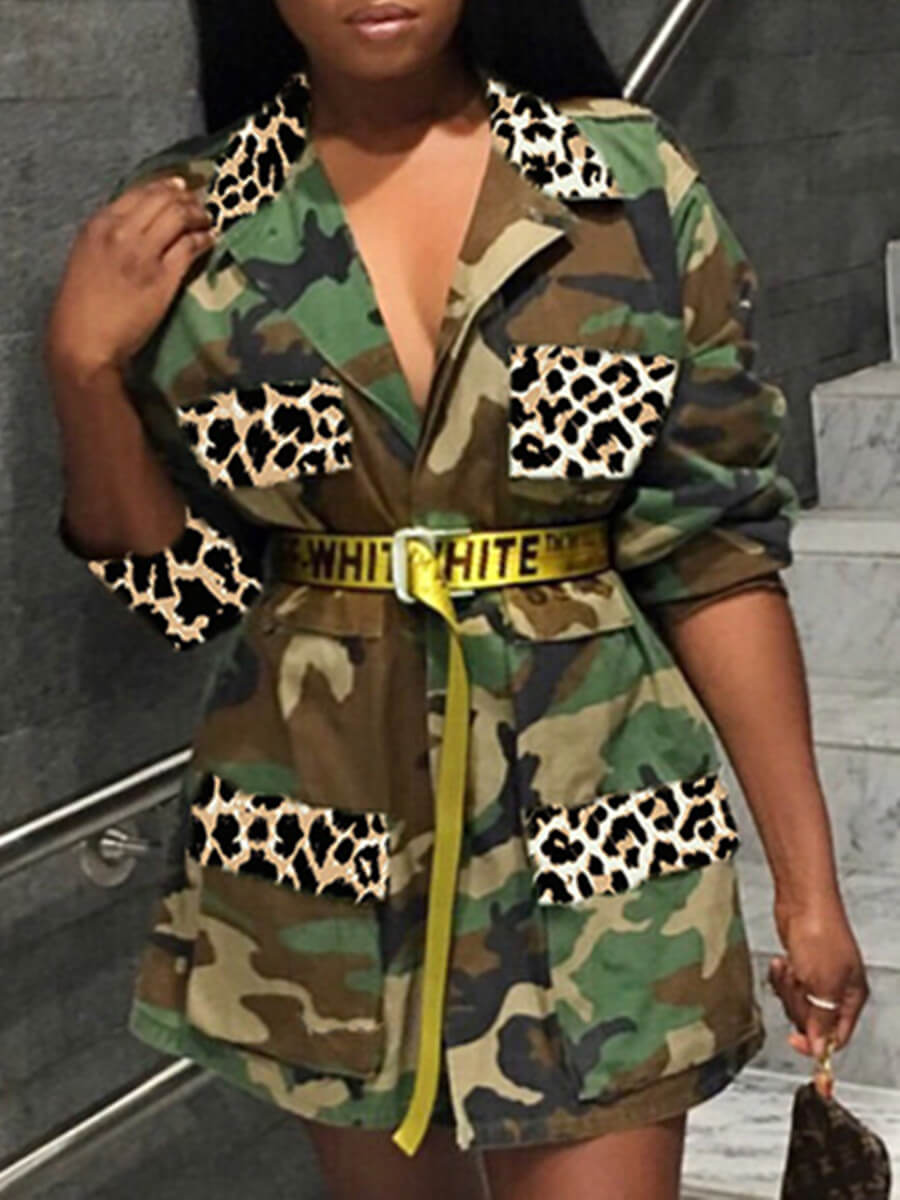 

Lovely Stylish Turndown Collar Camo Print Coat(Without Belt