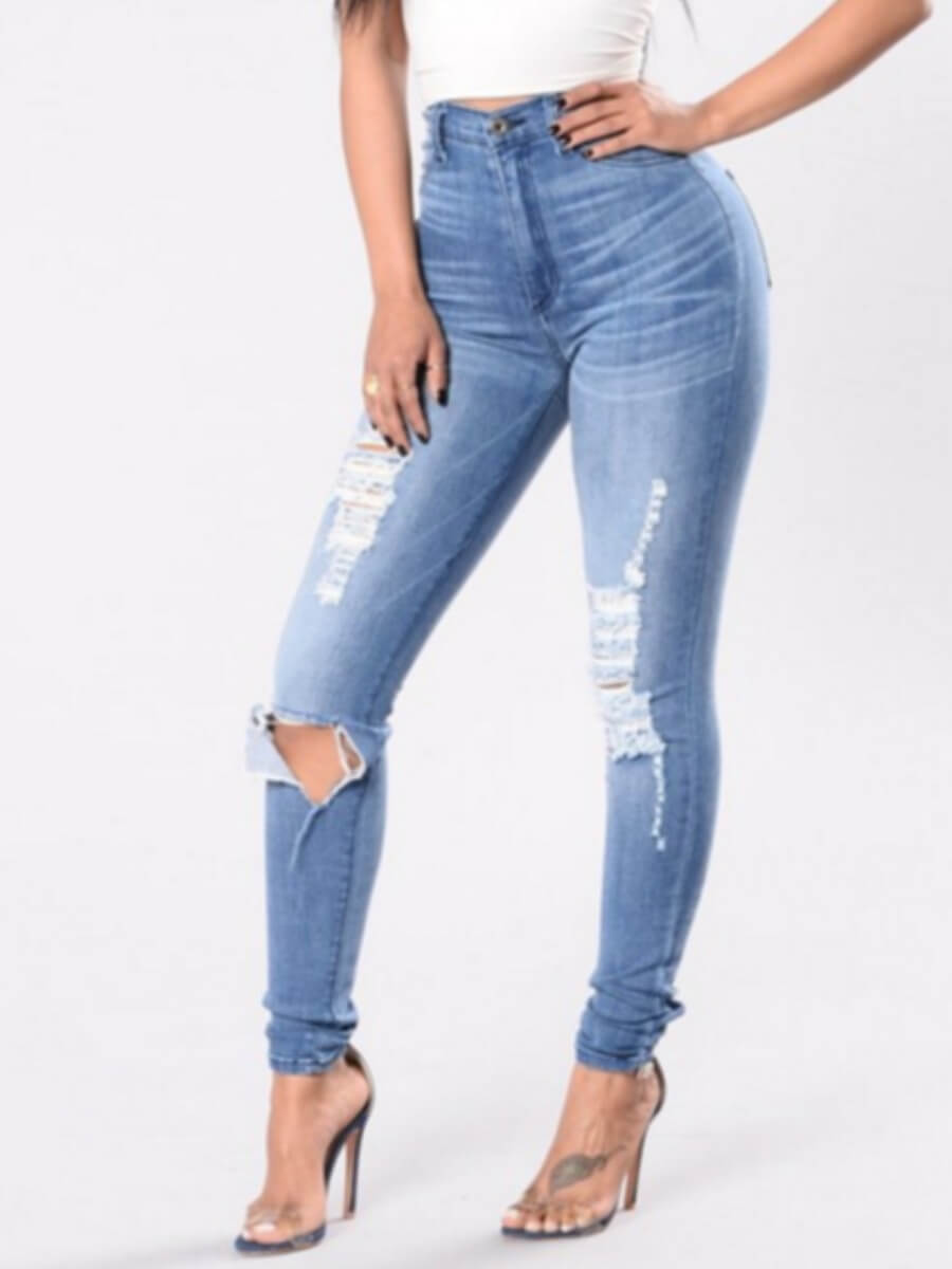 

Lovely Street Broken Holes Baby Blue Jeans