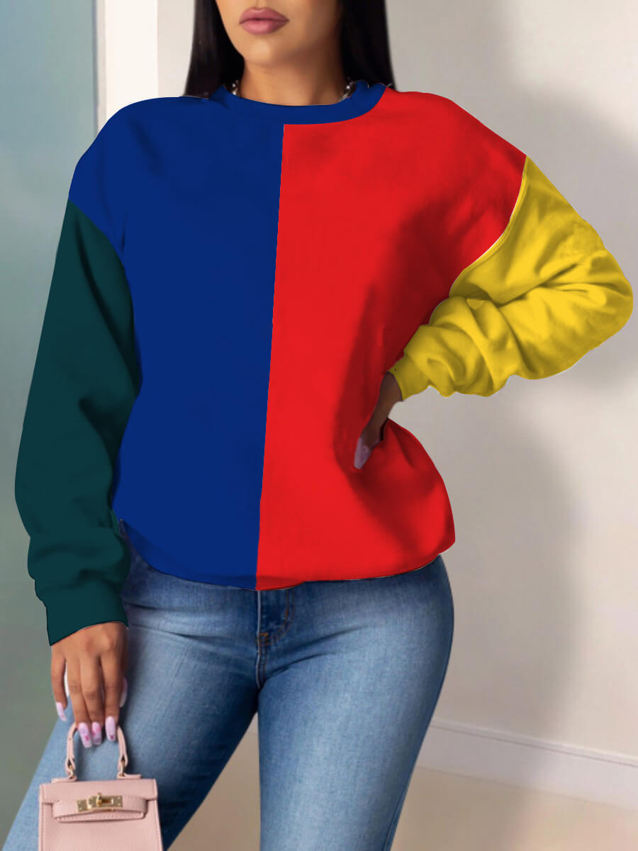 

Lovely Casual O Neck Patchwork Multicolor Hoodie, Multi
