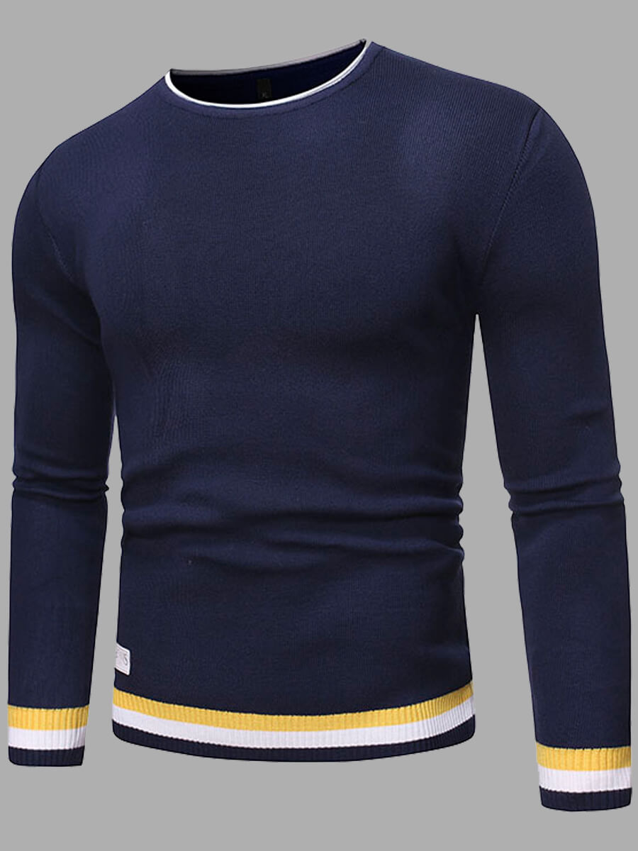 Lovely Casual O Neck Patchwork Navy Blue Men Sweater