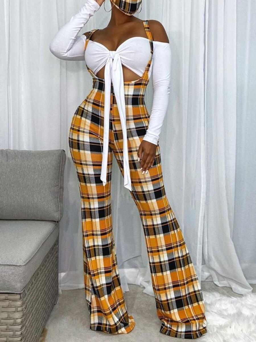 

Lovely Trendy Grid Print Yellow One-piece Jumpsuit