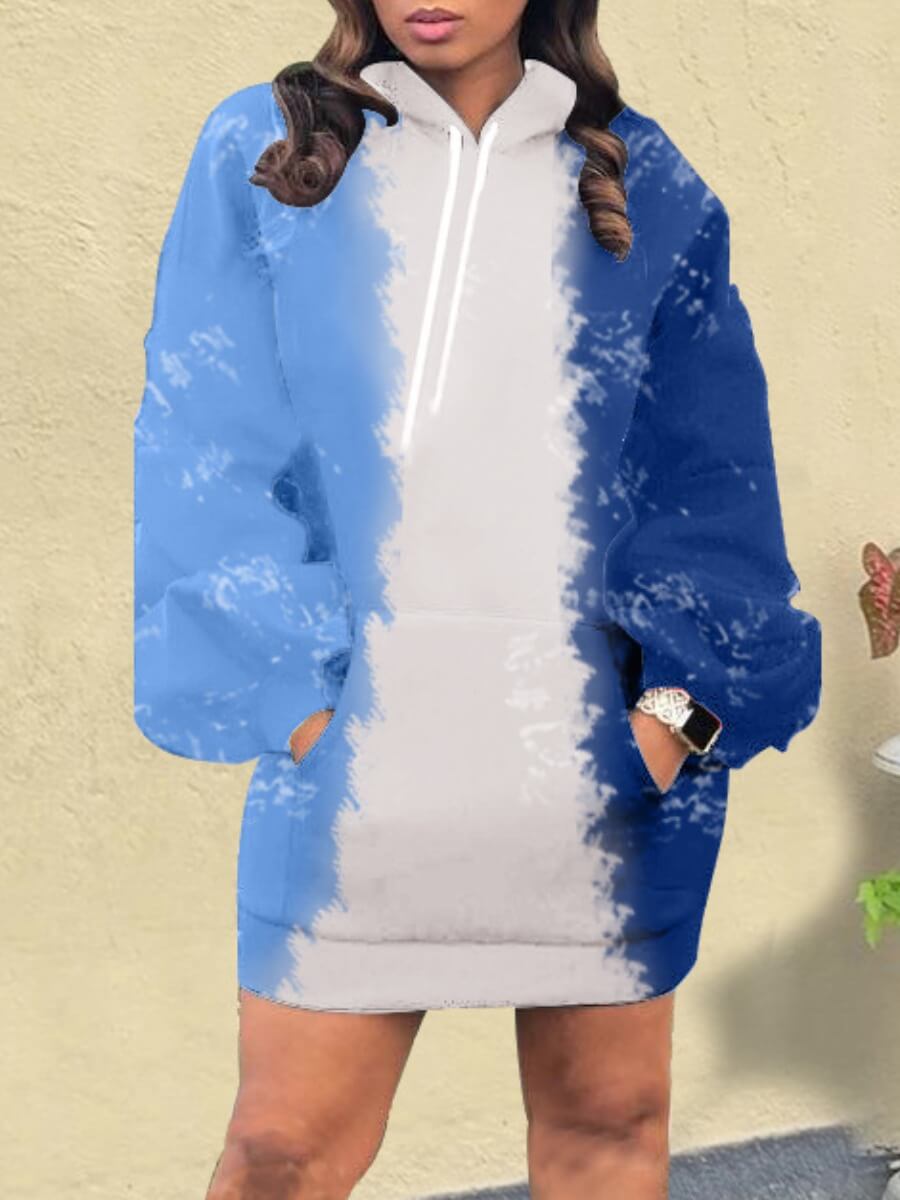 

Lovely Trendy Hooded Collar Broken Holes Blue Mini Dress