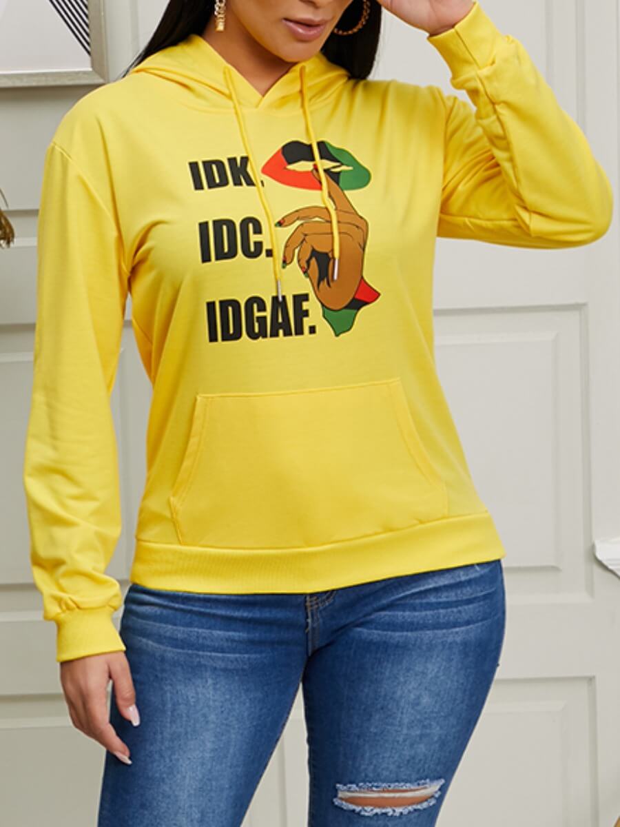 

Lovely Casual Hooded Collar Print Yellow Hoodie