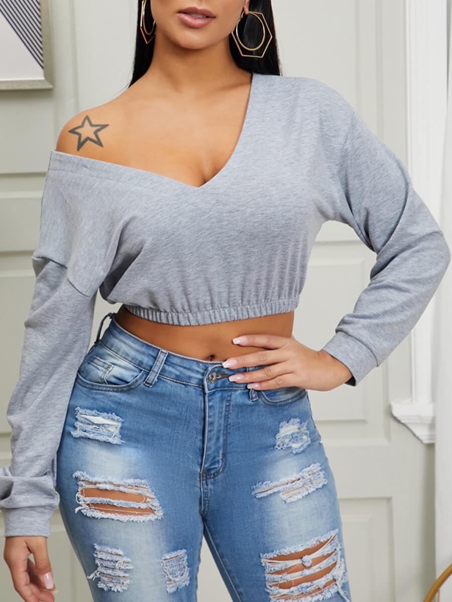 

Lovely Leisure V Neck Basic Grey Short Hoodie