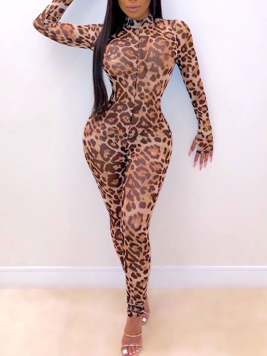 

Lovely Stylish Leopard Print Skinny One-piece Jumpsuit