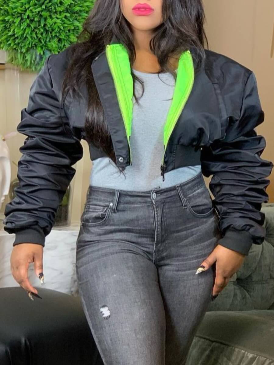 

LW Stylish Zipper Design Black Short Parka