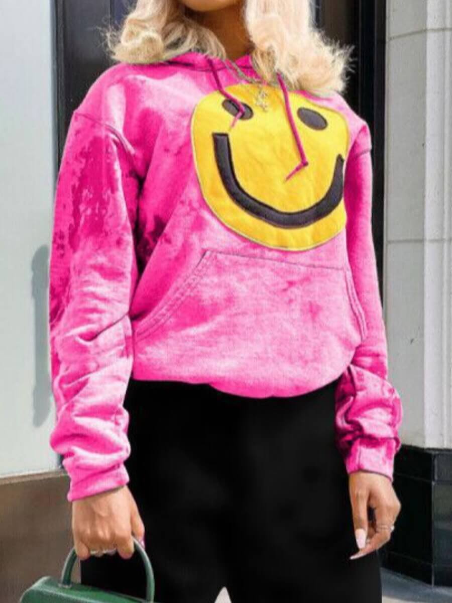 

Lovely Casual Hooded Collar Print Pink Hoodie