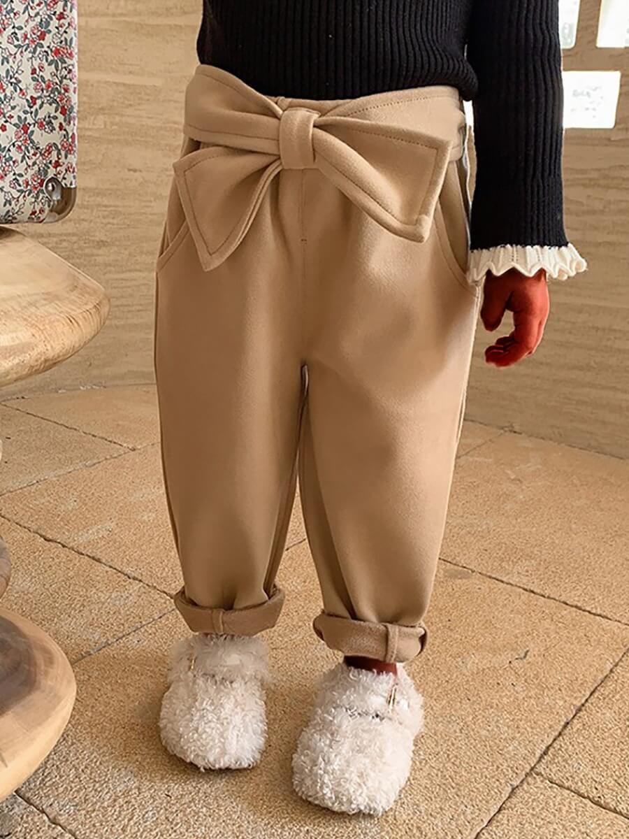 

Lovely Casual Bow-Tie Light Camel Girl Pants