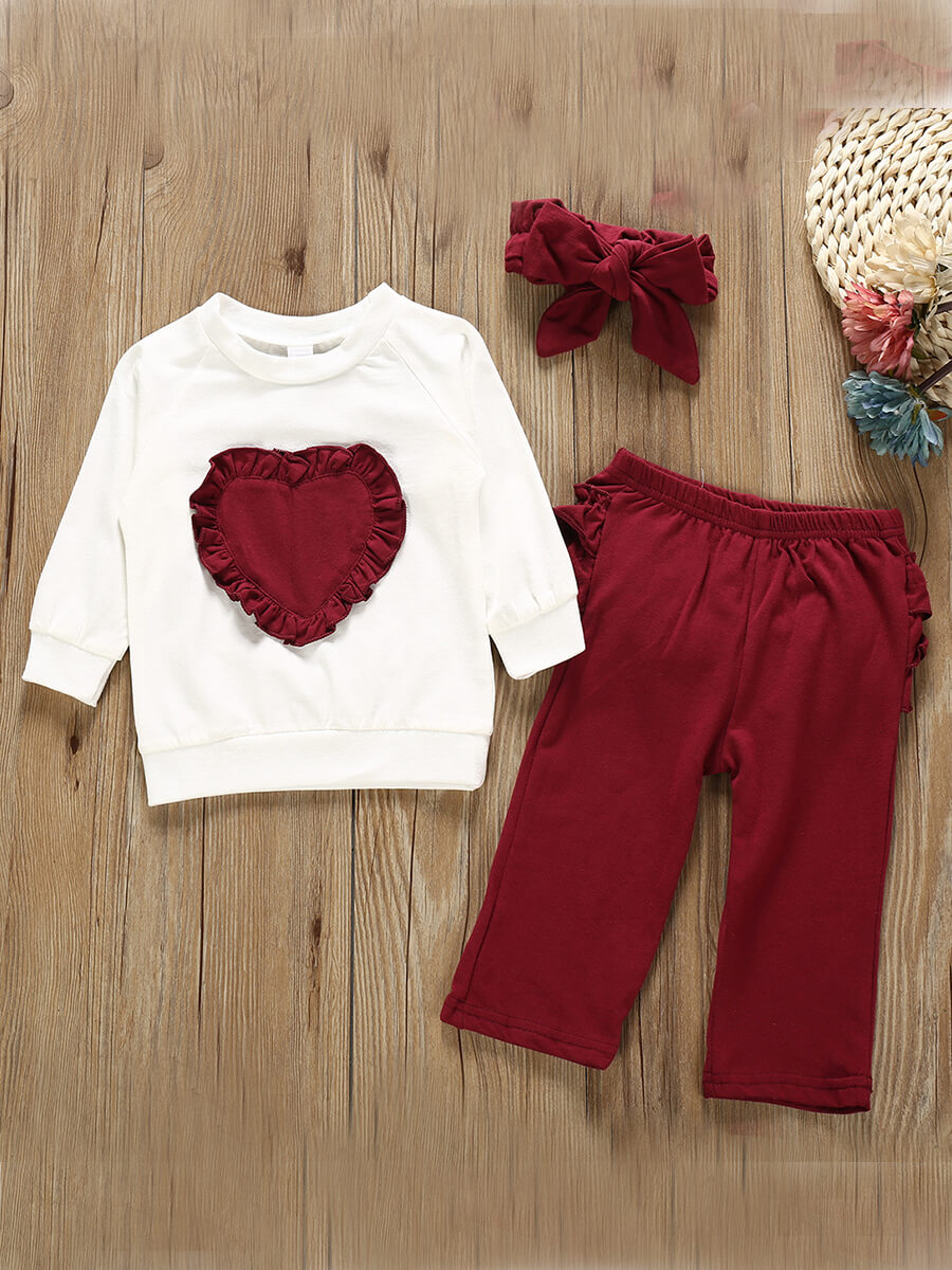 

Lovely Sweet O Neck Heart Wine Red Girl Two-piece Pants Set