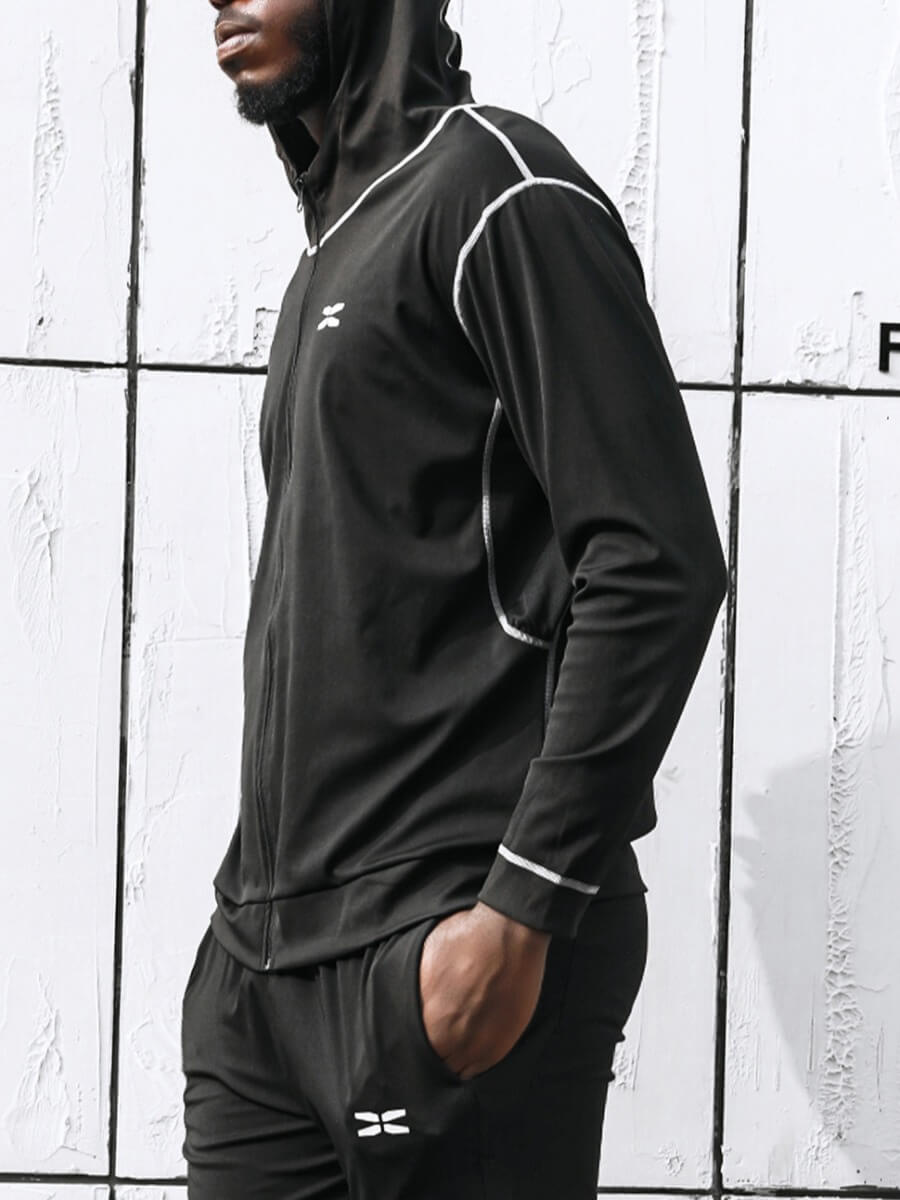 

Lovely Sportswear Hooded Collar Print Zipper Design Black Men Hoodie