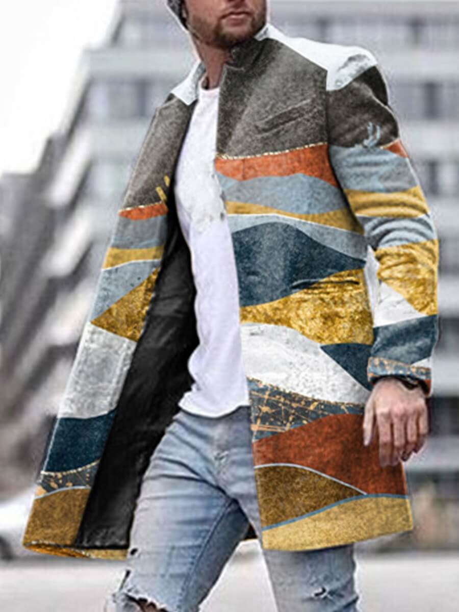 

Lovely Men Casual Mandarin Collar Print Multicolor Wool, Multi