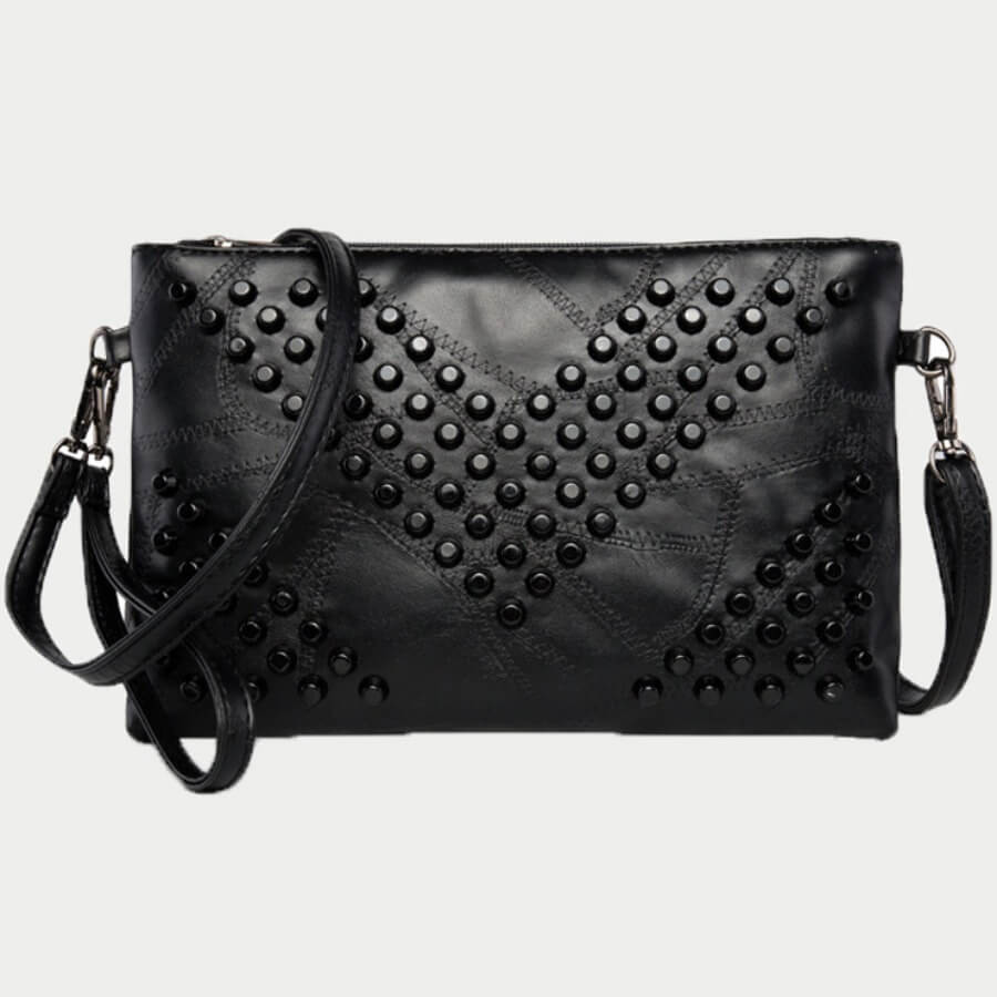 

Lovely Trendy Rivet Decorative Black Messenger Bag