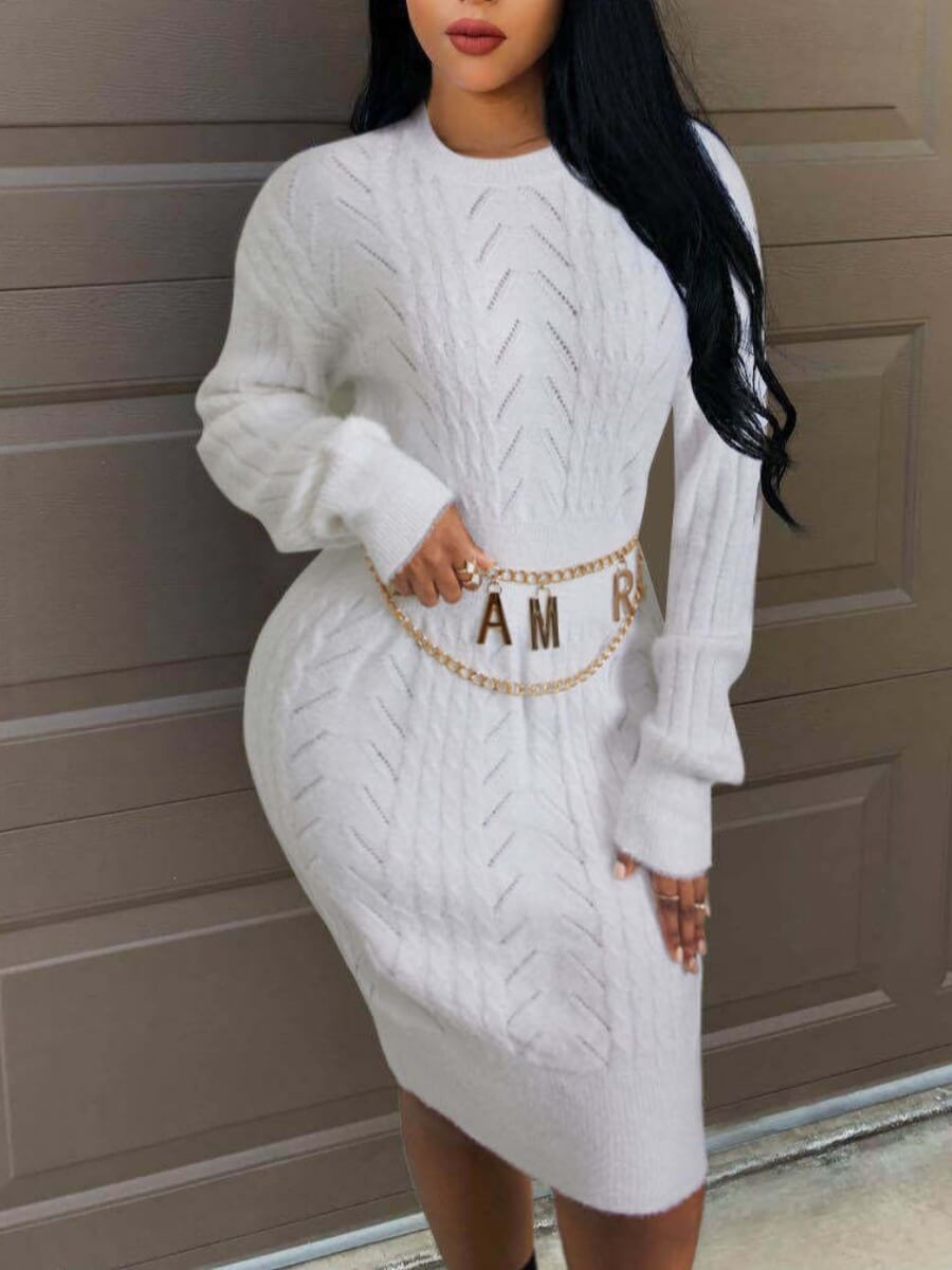 

Lovely Leisure O Neck Hollow-out White Knee Length Dress