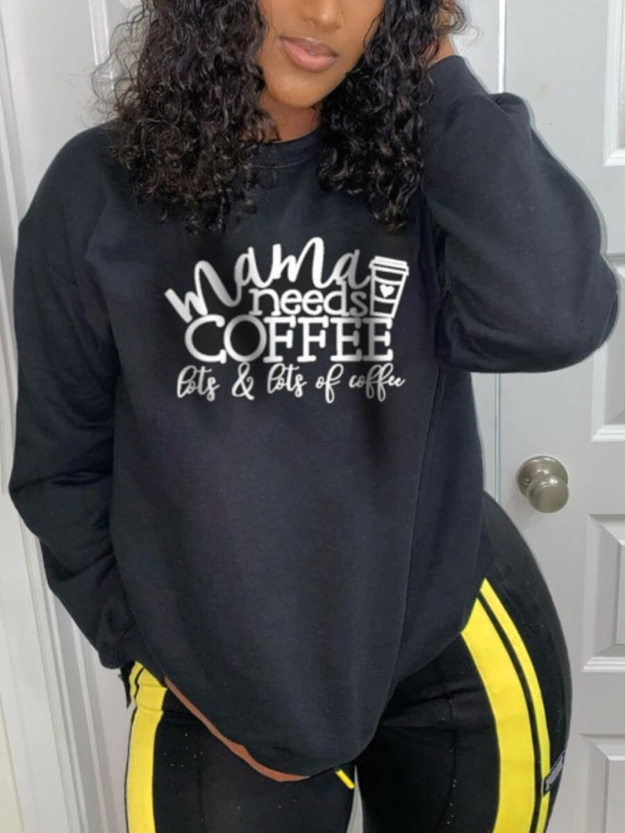 

Lovely Casual O Neck Letter Print Black Plus Size Hoodie