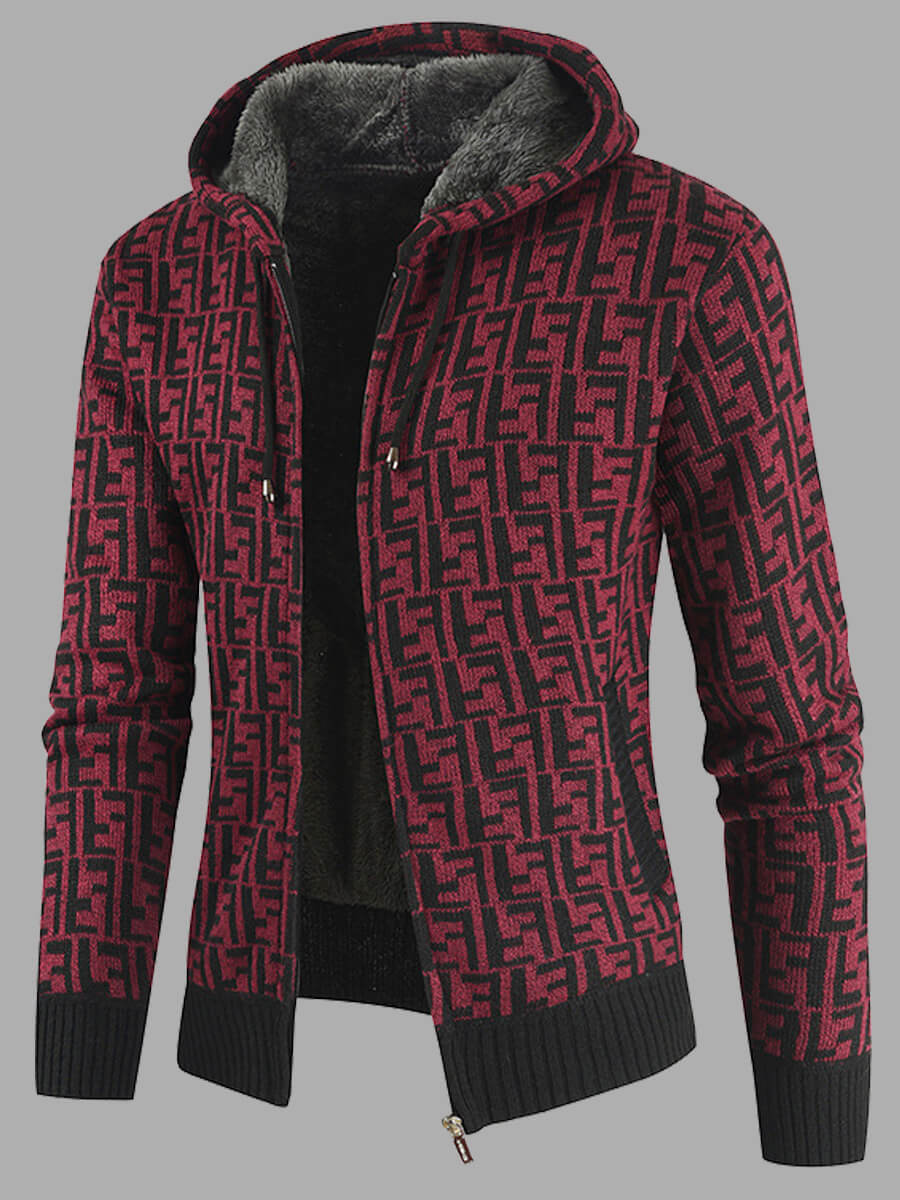 

Lovely Casual Hooded Collar Print Zipper Design Red Men Jacket