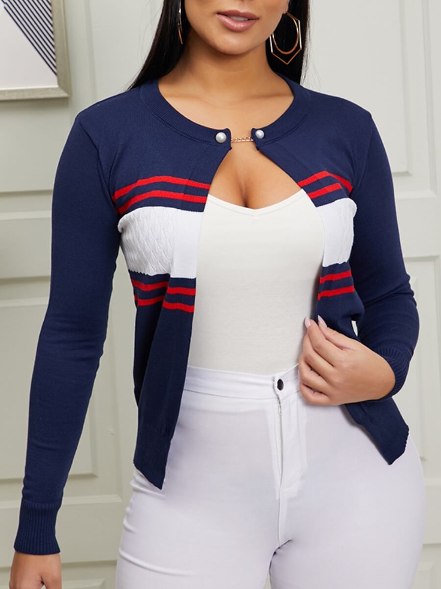 

Lovely Stylish Striped Blue Cardigan