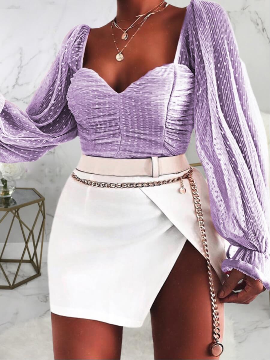 

Lovely Sweet Dot Print Purple Blouse