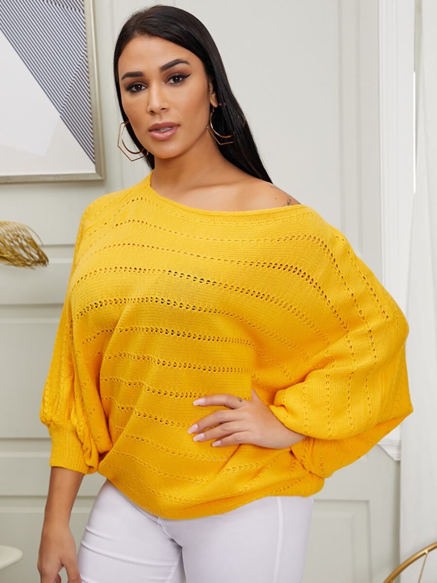 

Lovely Stylish Hollow-out Loose Yellow Sweater