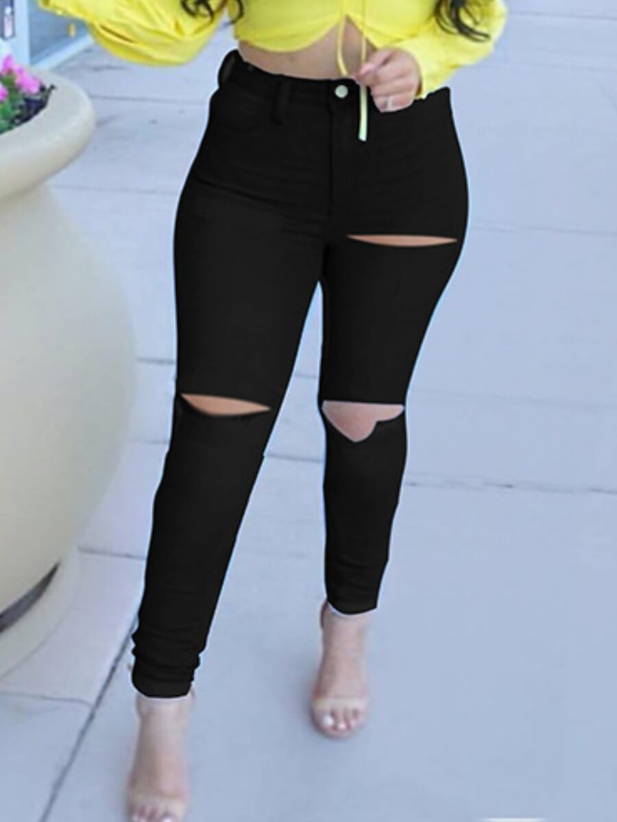 

Lovely Street Hollow-out Black Jeans
