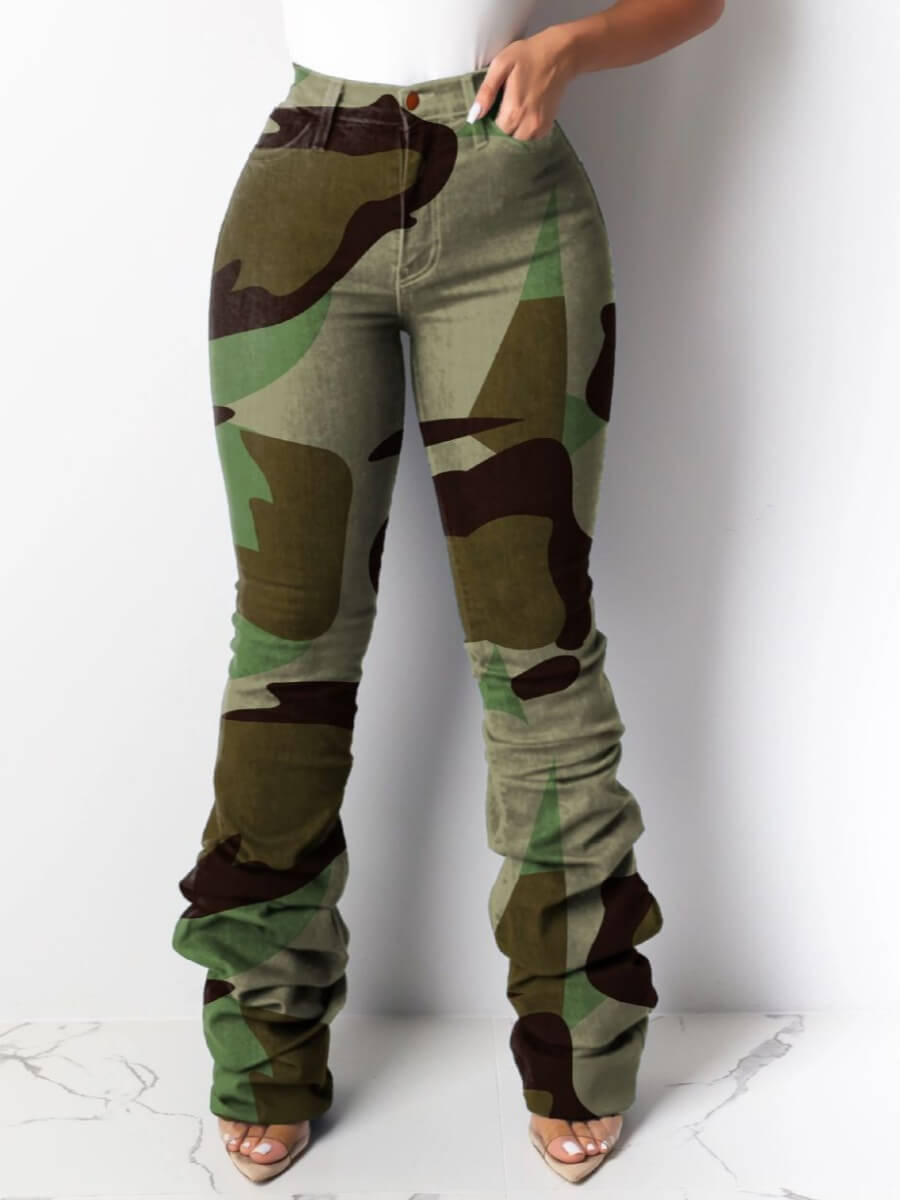 

Lovely Casual Camo Print Army Green Jeans, Army green camouflag