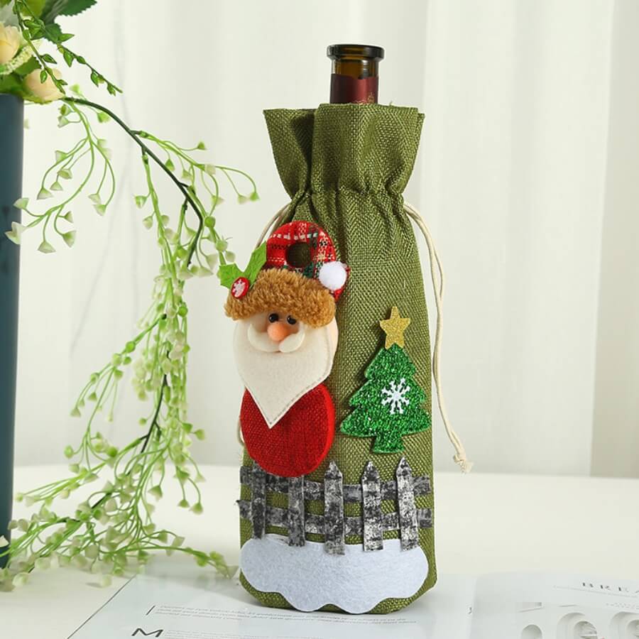 

Lovely Christmas Day Cartoon Green Wine Bag