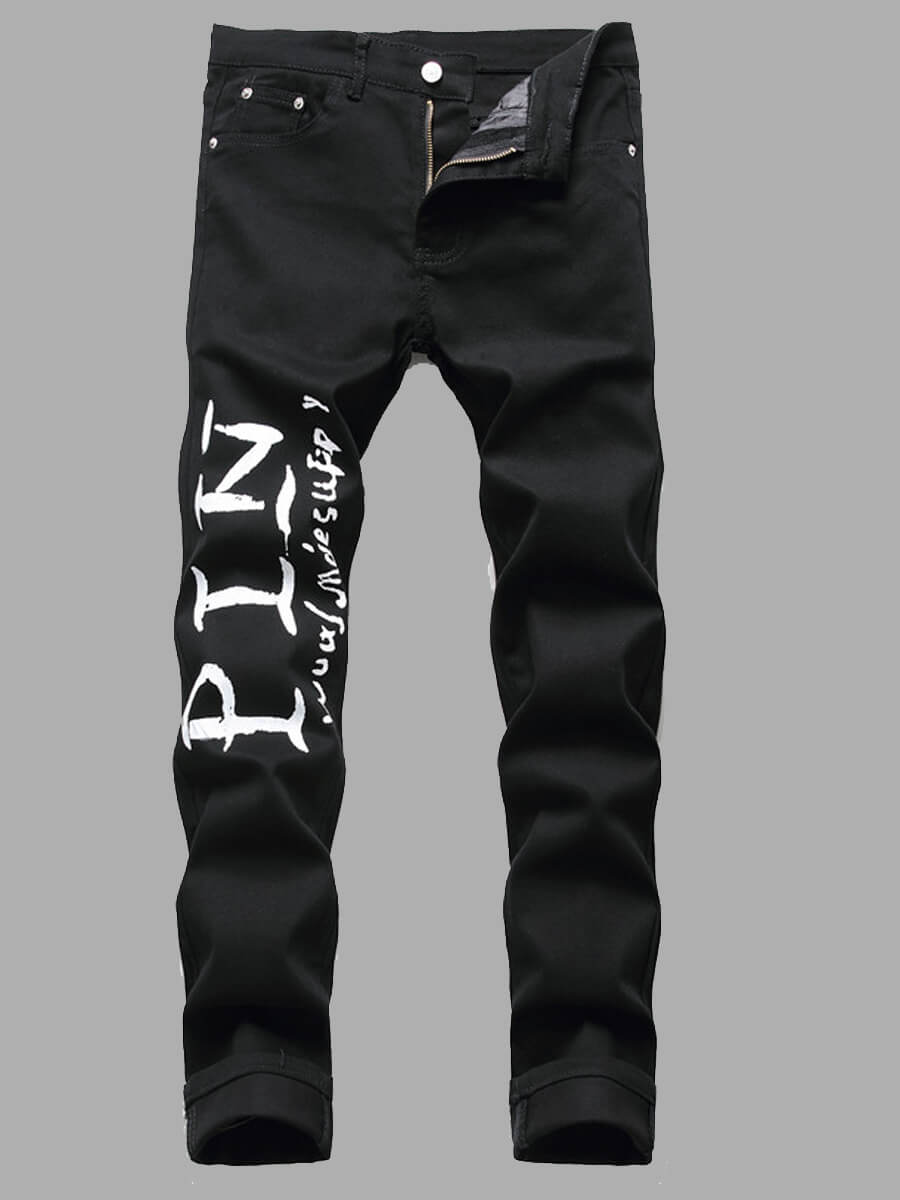 

Lovely Trendy Letter Print Black Men Jeans