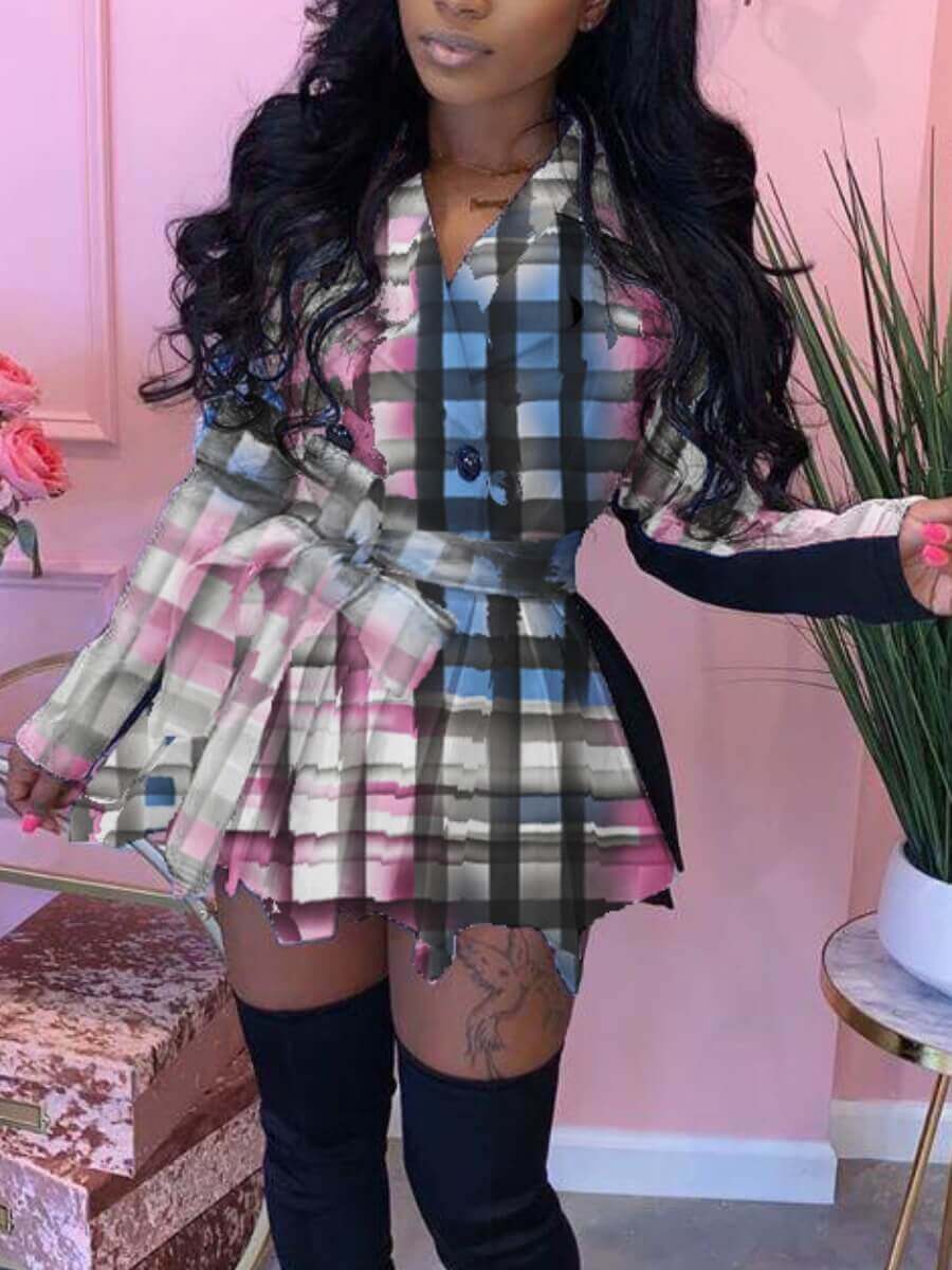 

Lovely Trendy Turn-back Collar Tie-dye Pink Mini Dress