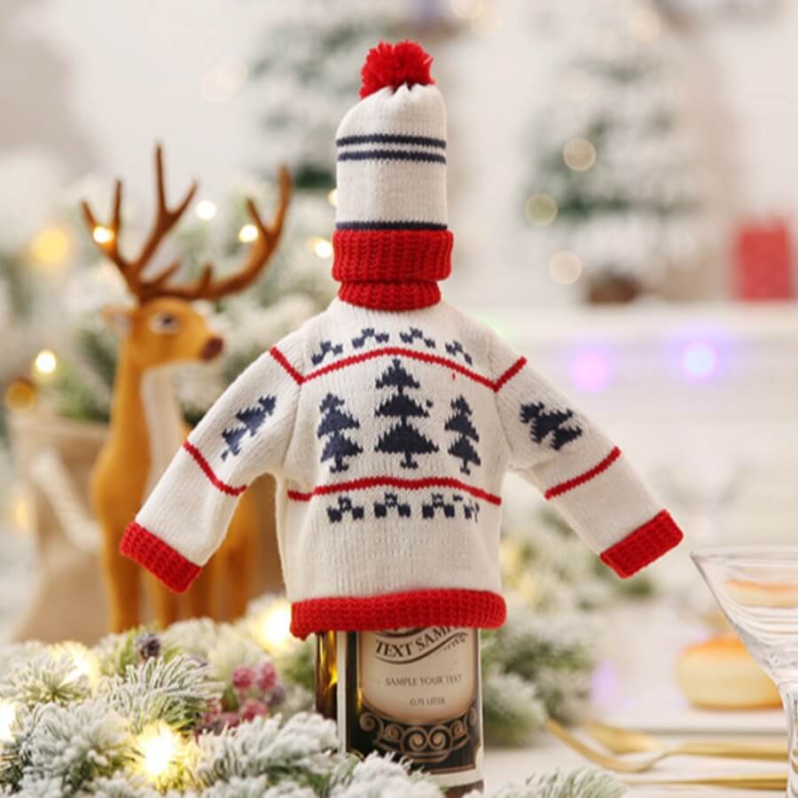 

Lovely Christmas Day Cartoon White Decorative Wine Bag