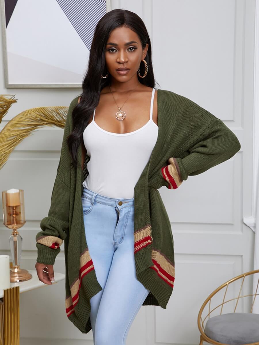 

Lovely Casual Patchwork Loose Army Green Cardigan