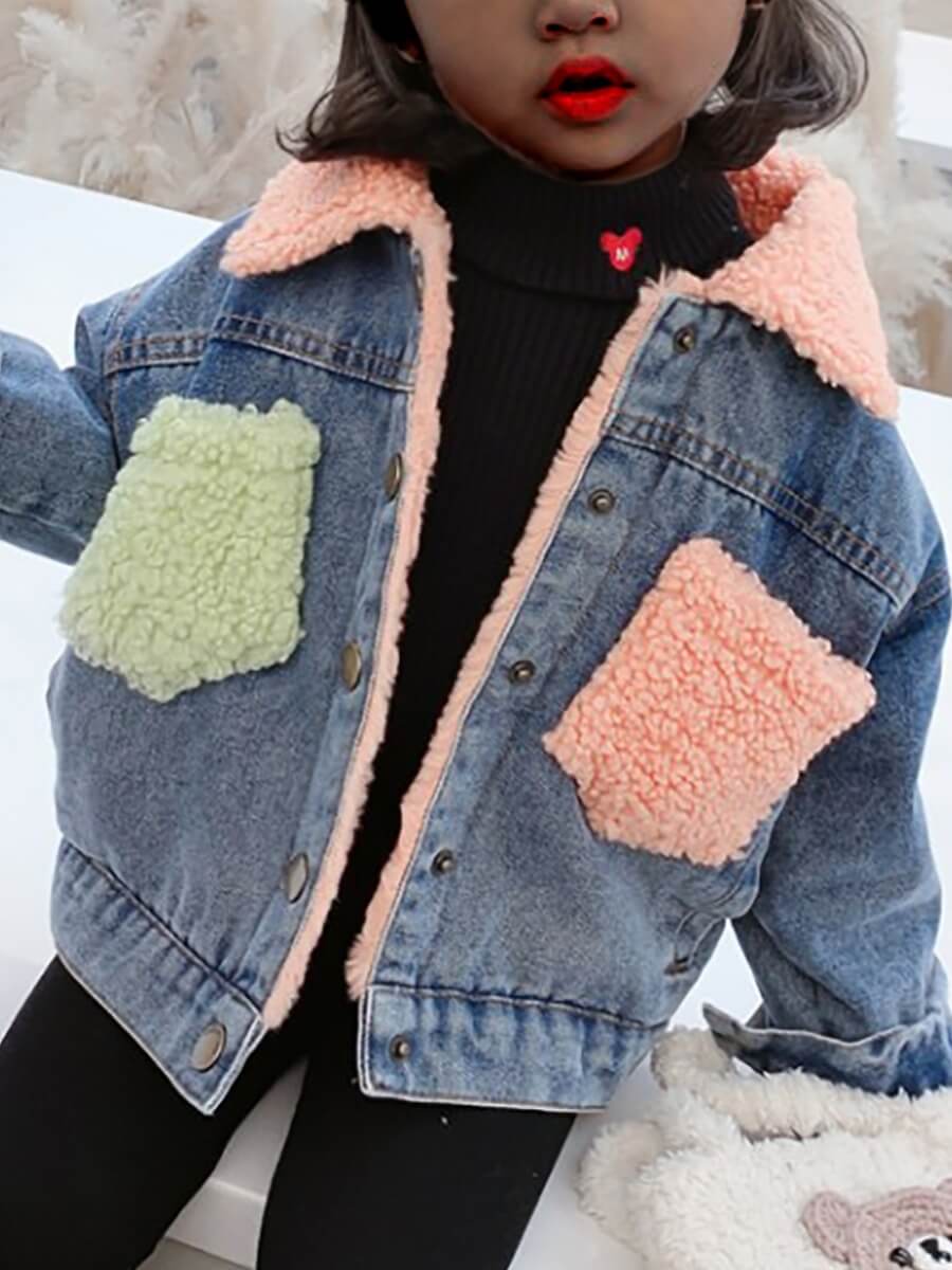 

Lovely Girl Street Turndown Collar Patchwork Blue Coat