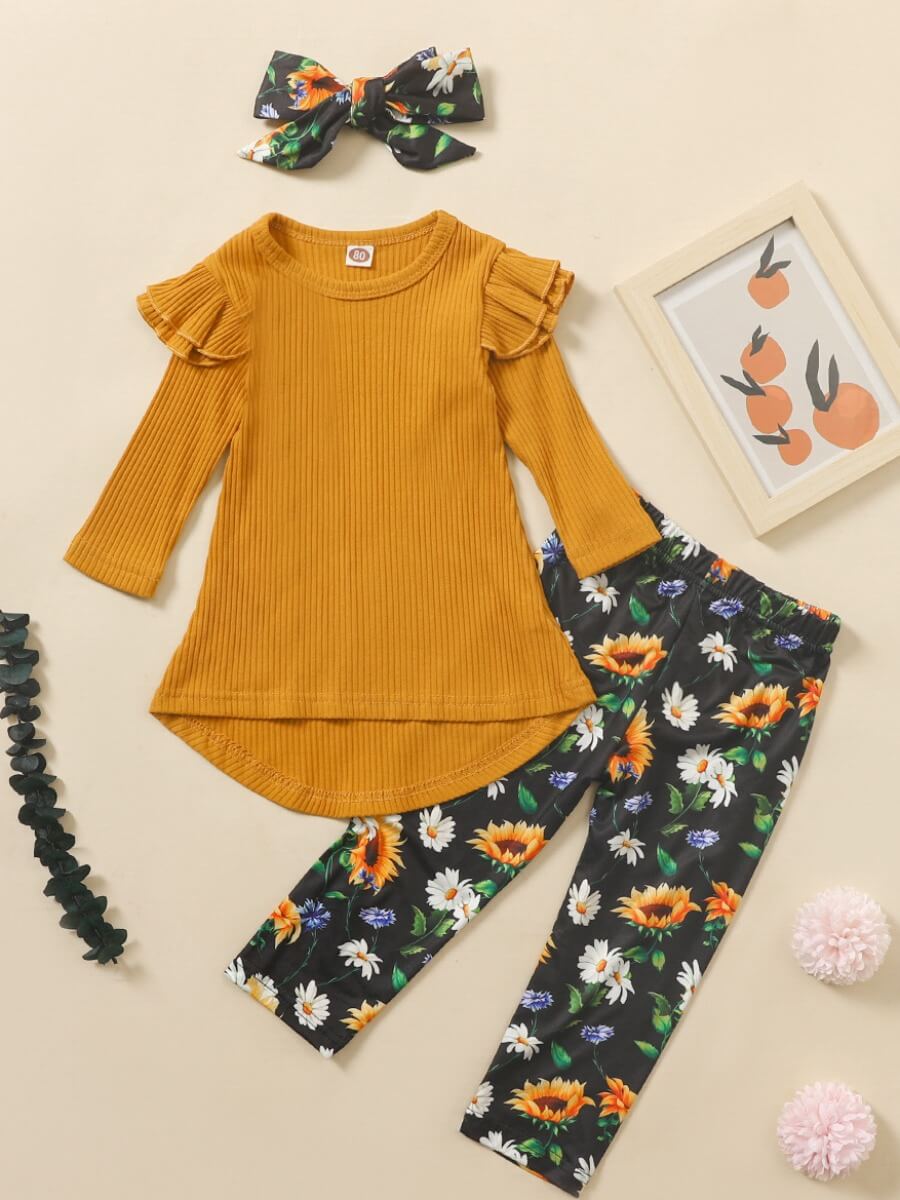 

Lovely Girl Casual O Neck Print Patchwork White Two-piece Pants Set, Yellow