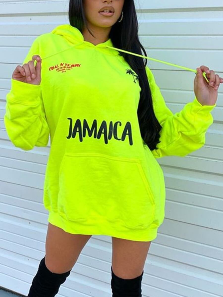 

Lovely Street Hooded Collar Letter Print Green Hoodie