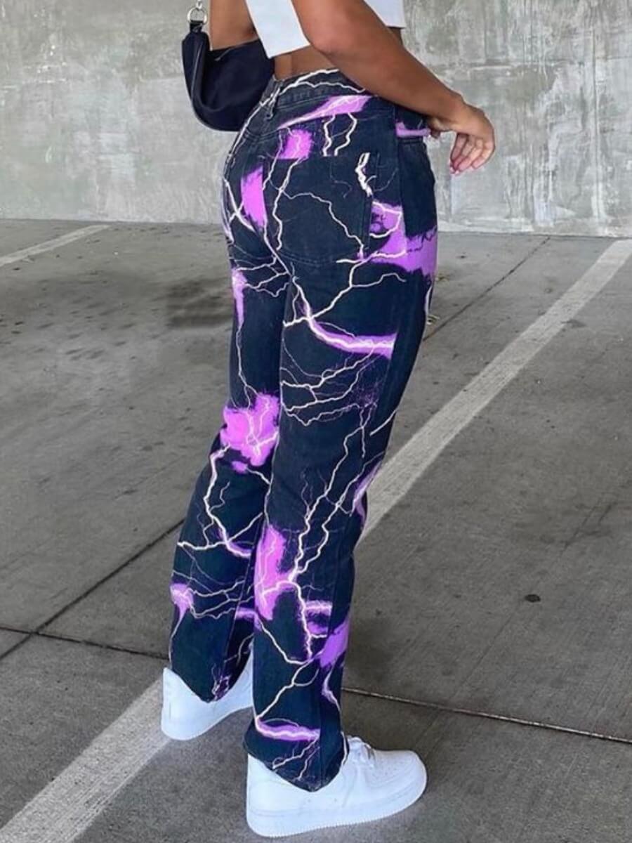 

Lovely Street Print Purple Jeans
