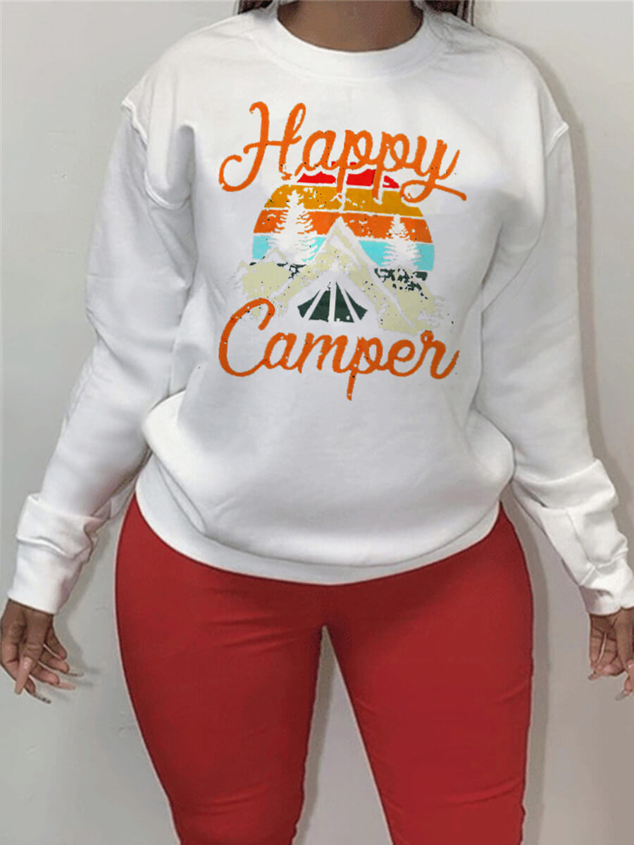 

Lovely Leisure O Neck Print White Plus Size Hoodie