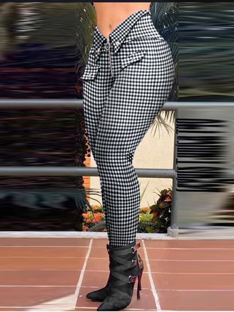 

Lovely Trendy Grid Print Black Pants