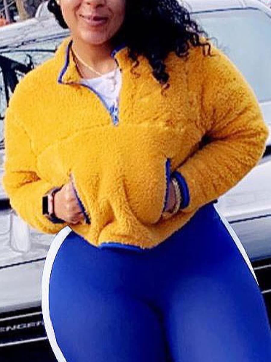 

Lovely Trendy Turndown Collar Zipper Design Yellow Hoodie
