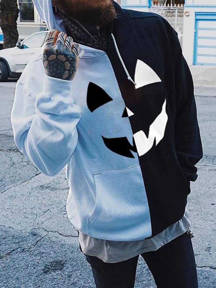 

Lovely Casual Hooded Collar Print Patchwork White Men Hoodie