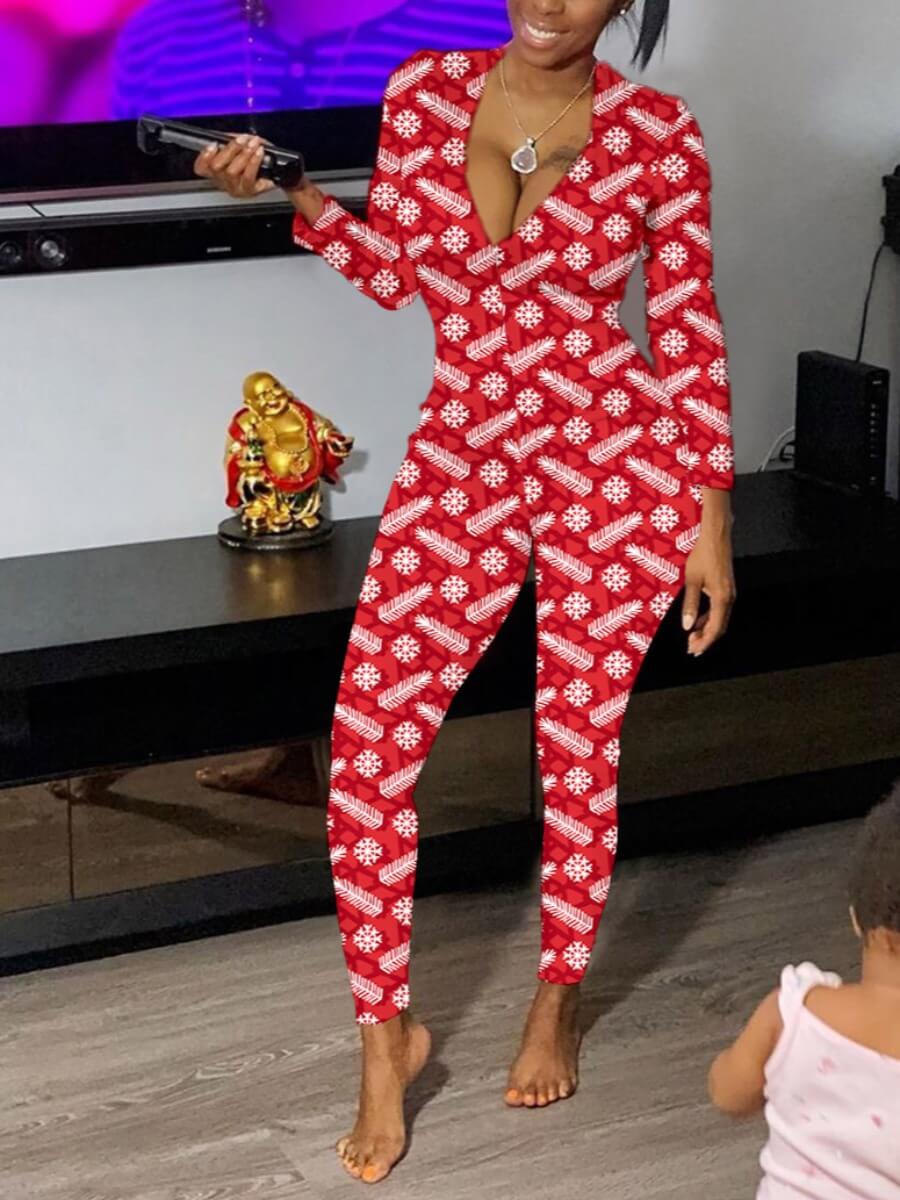 

Lovely Stylish Print Skinny Red One-piece Jumpsuit(Batch Print