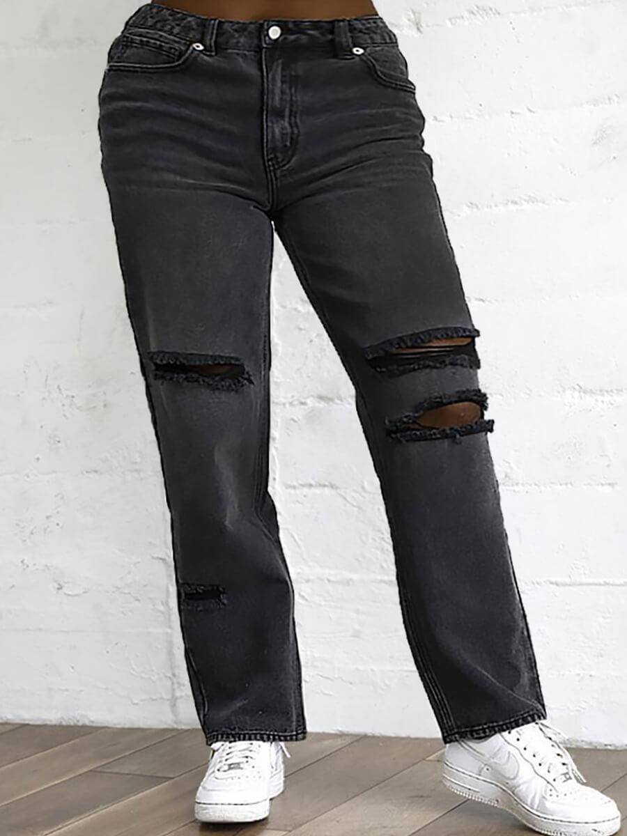 

Lovely Casual Hollow-out Black Jeans