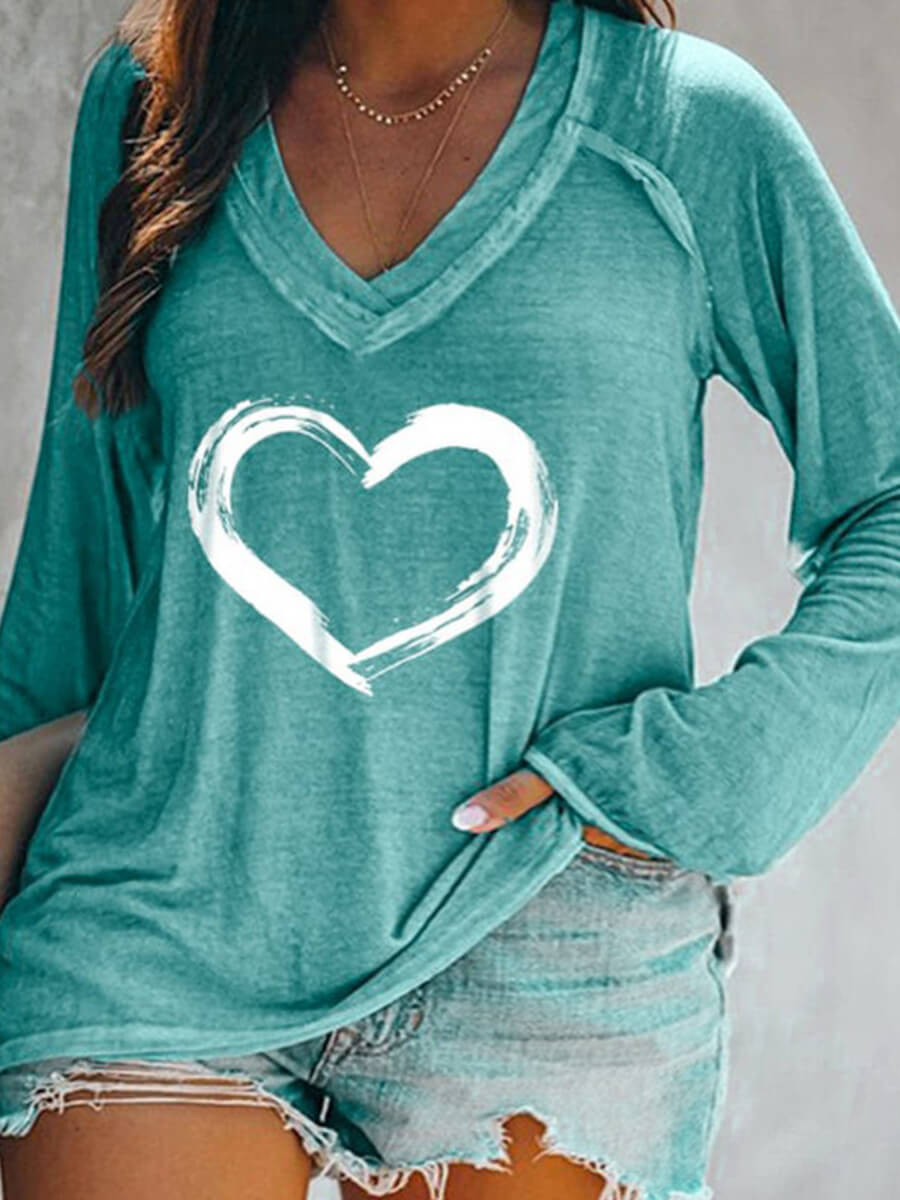 

Lovely Casual V Neck Print Green Plus Size T-shirt