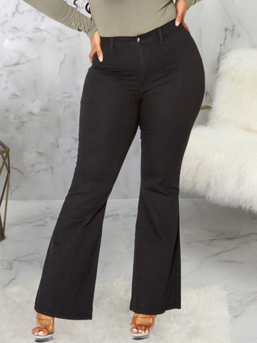 

Lovely Casual Flared Black Plus Size Jeans