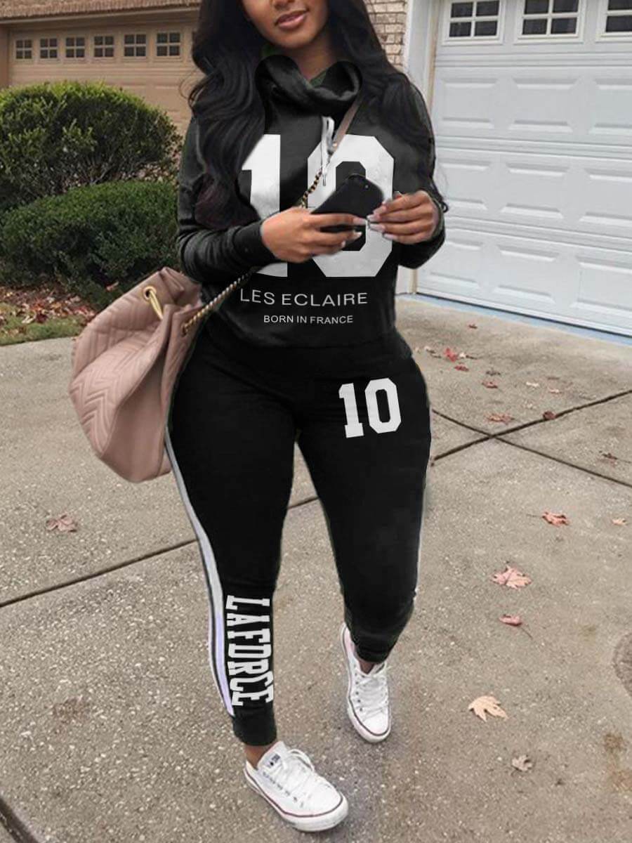 

Lovely Leisure Letter Print Long Sleeve Black Two Piece Pants Set