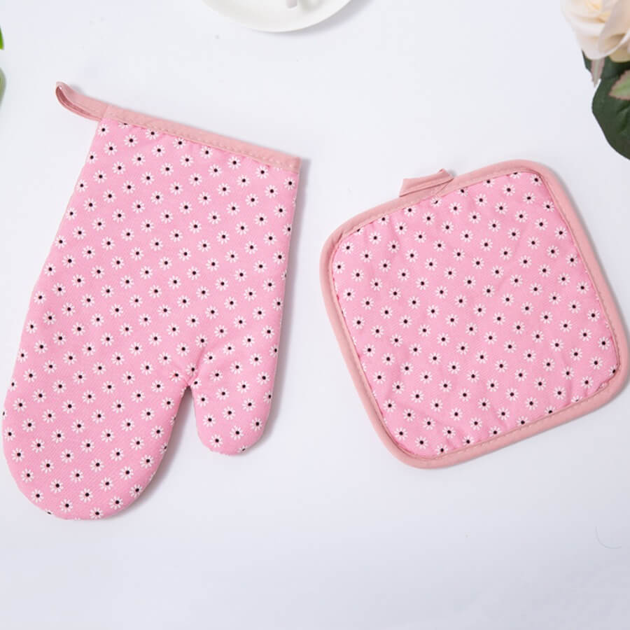 

Lovely Stylish Floral Print Pink Kitchen Protective Gloves