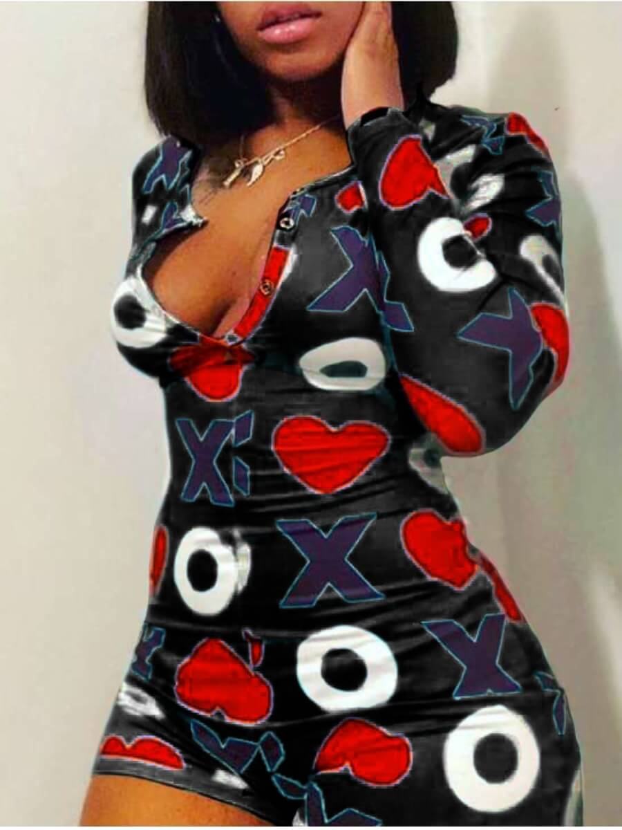 

Lovely Casual Letter Print Black One-piece Romper
