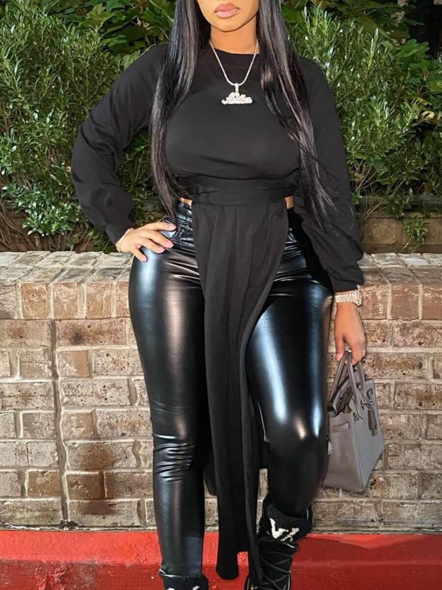 

Lovely Street O Neck Side Split Black Blouse