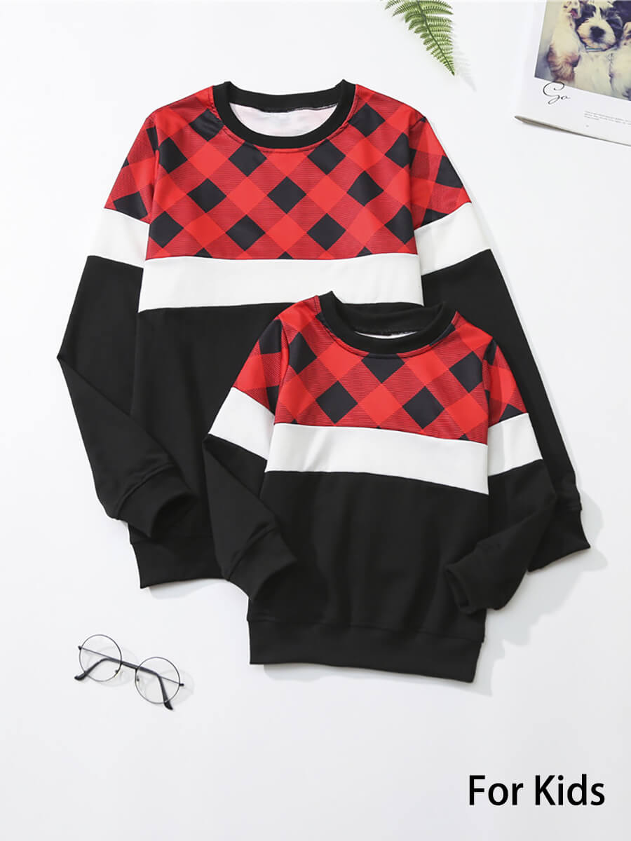 

Lovely Family O Neck Print Patchwork Black And Red Girl Hoodie, Girls